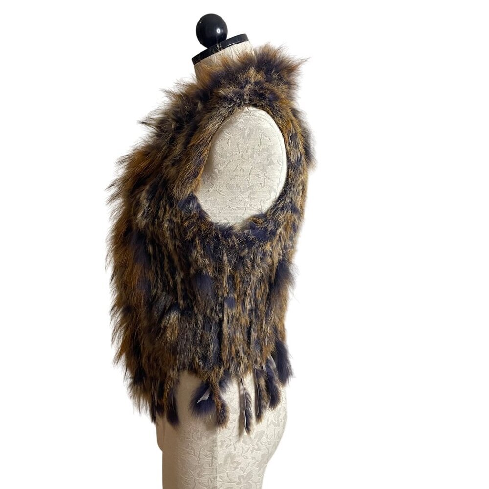 Adore Womens Vest Size Small Brown Racoon Rabbit Fur Knit Fringe Casual - Picture 3 of 8